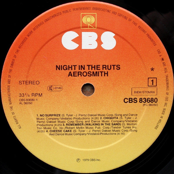 Aerosmith : Night In The Ruts (LP, Album)