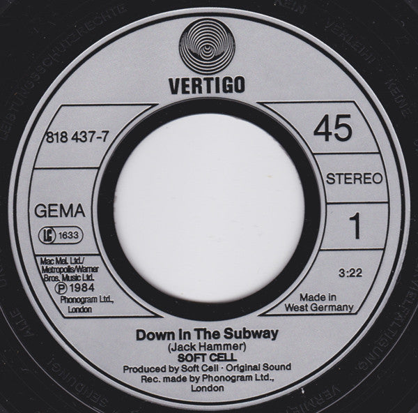 Soft Cell : Down In The Subway (7", Single)