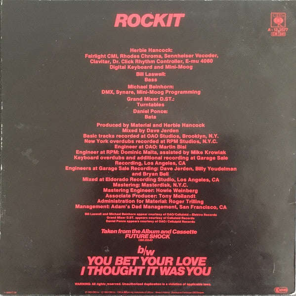 Herbie Hancock : Rockit (Extended Dance Version) (12", Maxi)