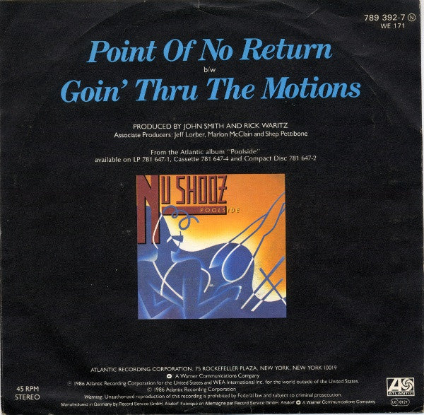 Nu Shooz : Point Of No Return (7", Single)