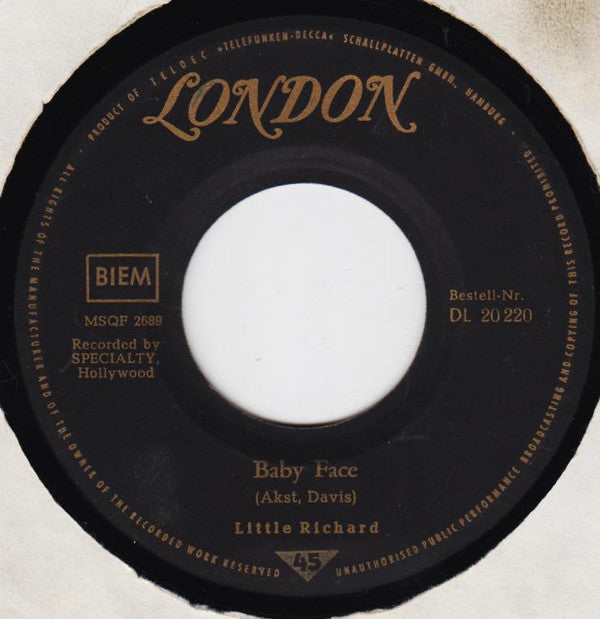Little Richard : Baby Face / I'll Never Let You Go (7", Single)