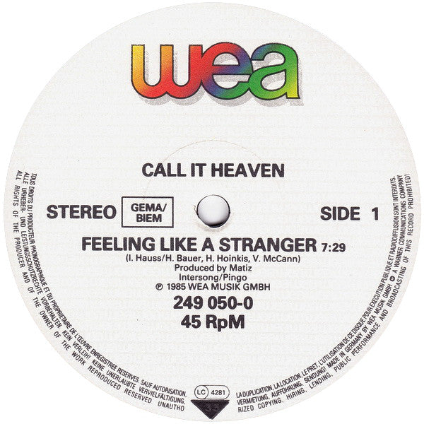Call It Heaven : Feeling Like A Stranger (12", Maxi)
