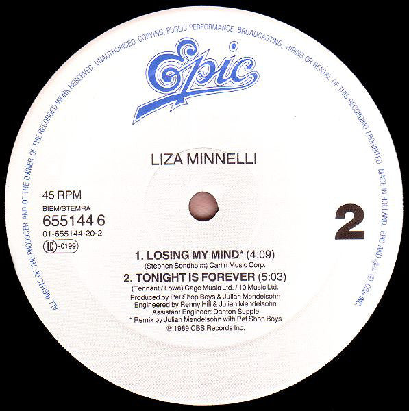 Liza Minnelli : Losing My Mind (12", Maxi)