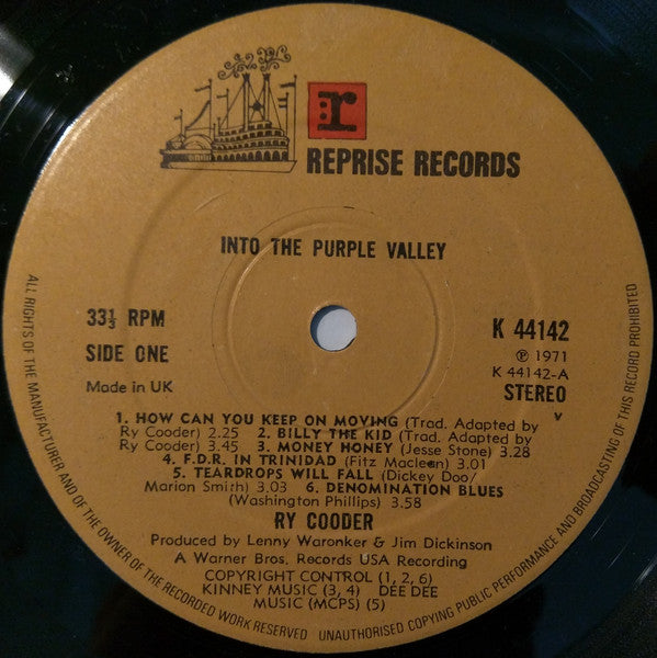 Ry Cooder : Into The Purple Valley (LP, Album, Gat)