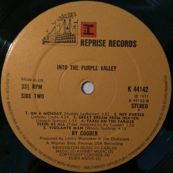 Ry Cooder : Into The Purple Valley (LP, Album, Gat)