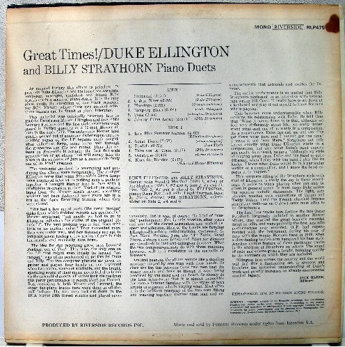 Duke Ellington / Billy Strayhorn : Piano Duets (LP, Comp, Mono, RM)