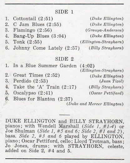 Duke Ellington / Billy Strayhorn : Piano Duets (LP, Comp, Mono, RM)