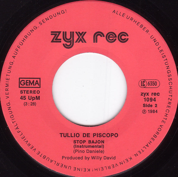 Tullio De Piscopo : Stop Bajon (Club Mix) (7", Single)