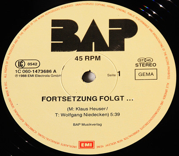 BAP : Fortsetzung Folgt ... (Extended Version) (12")