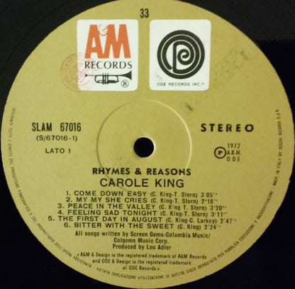 Carole King : Rhymes & Reasons (LP, Album, Gat)