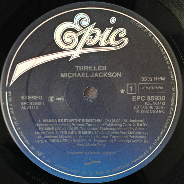 Michael Jackson : Thriller (LP, Album, Club, Gat)