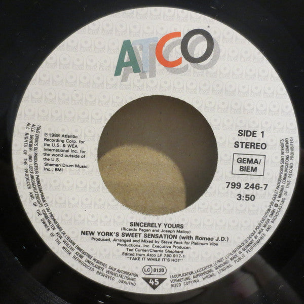 New York's Sweet Sensation* with Romeo J. D. : Sincerely Yours (7", Single)