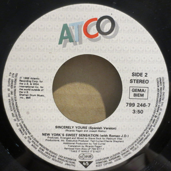 New York's Sweet Sensation* with Romeo J. D. : Sincerely Yours (7", Single)