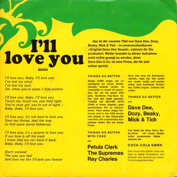 Dave Dee, Dozy, Beaky, Mick & Tich : I'll Love You (7", EP)