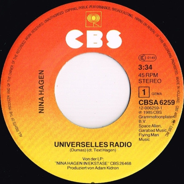 Nina Hagen : Universelles Radio (7", Single)