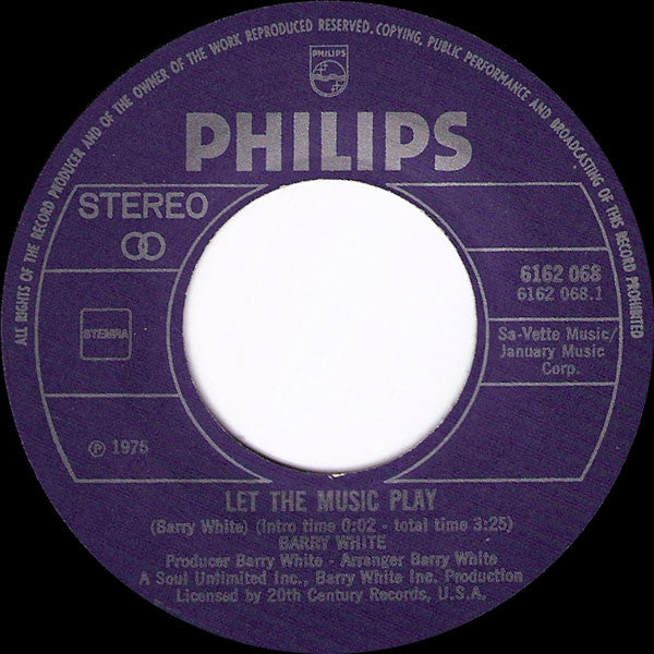 Barry White : Let The Music Play (7", Single)