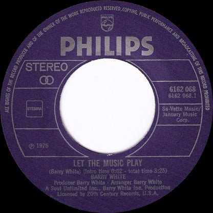 Barry White : Let The Music Play (7", Single)