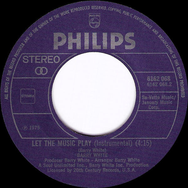 Barry White : Let The Music Play (7", Single)