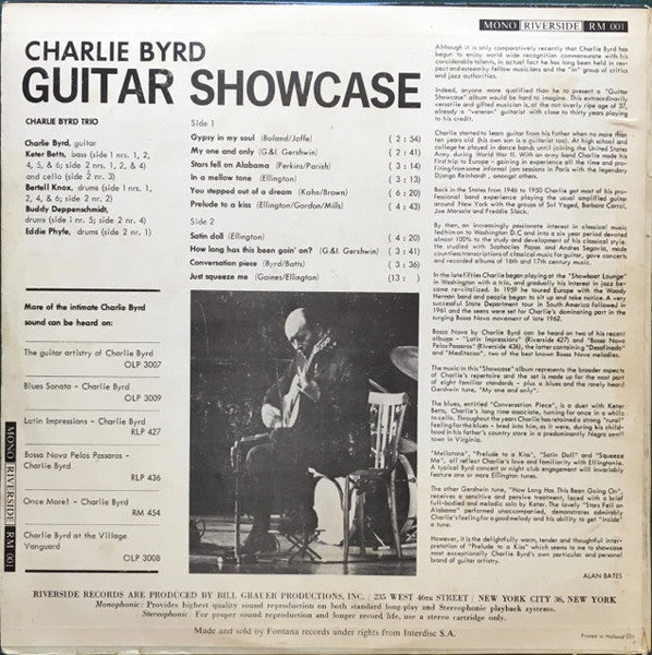 Charlie Byrd, Charlie Byrd Trio : Guitar Showcase (LP, Album, Comp, Mono)