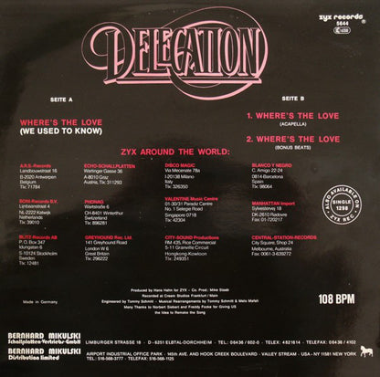 Delegation : Where's The Love (We Used To Know) (12", Maxi)