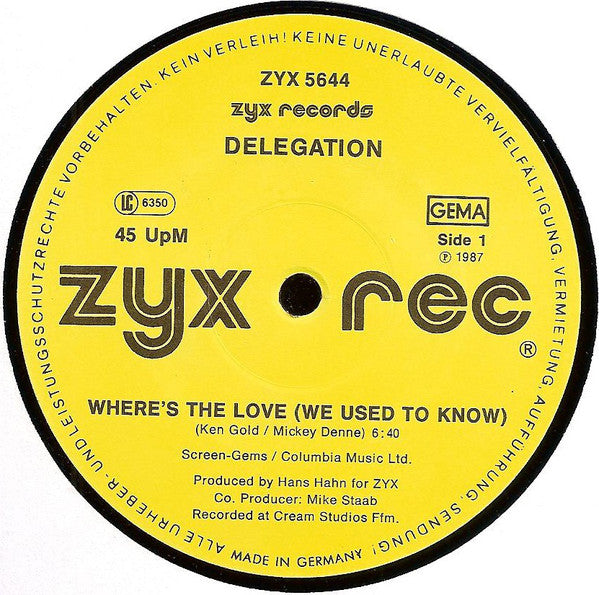 Delegation : Where's The Love (We Used To Know) (12", Maxi)
