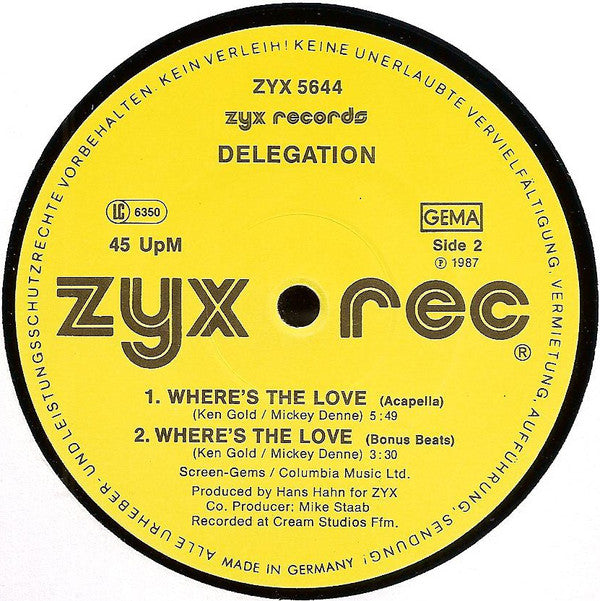 Delegation : Where's The Love (We Used To Know) (12", Maxi)