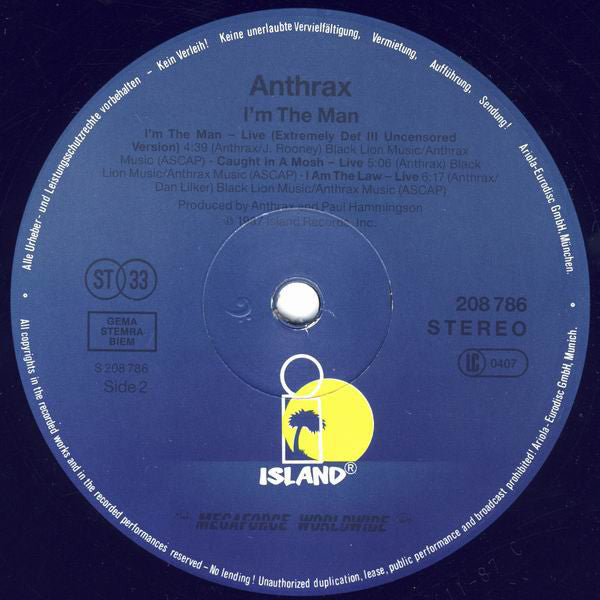 Anthrax : I'm The Man (12")