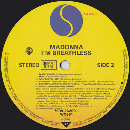 Madonna : I'm Breathless (Music From And Inspired By The Film Dick Tracy) (LP, Album)