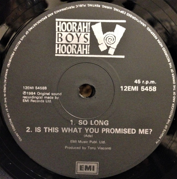 Hoorah! Boys Hoorah! : Is This What You Promised Me? (12")