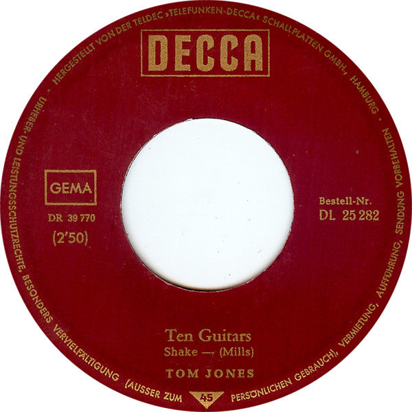 Tom Jones : Detroit City / Ten Guitars (7", Single)