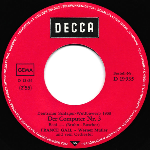 France Gall : Computer Nr. 3 / Alle Reden Von Der Liebe (7", Single)