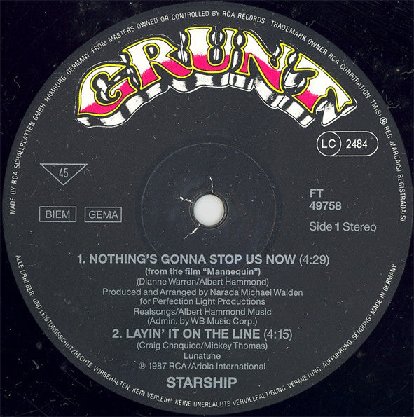 Starship (2) : Nothing's Gonna Stop Us Now (12", Maxi)