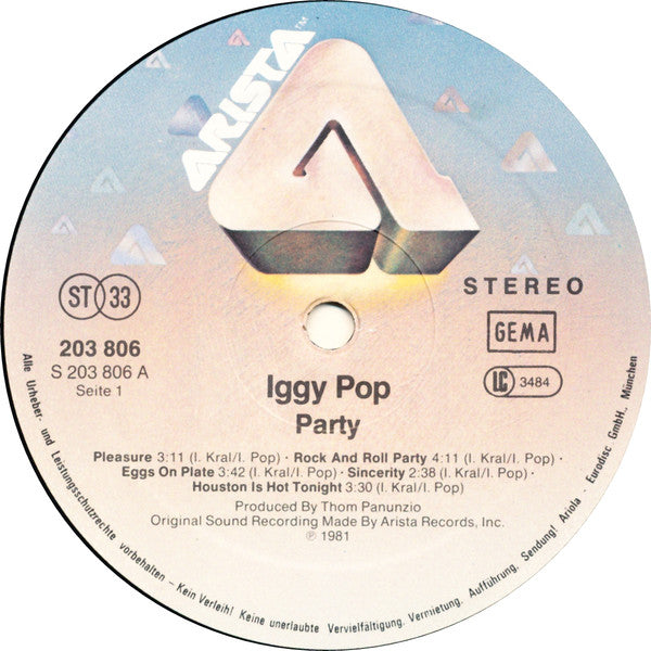 Iggy Pop : Party (LP, Album)