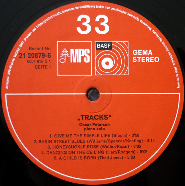 Oscar Peterson : Tracks - Oscar Peterson Piano Solo (LP, Album, RP)