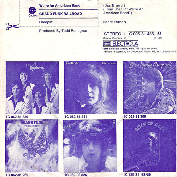 Grand Funk* : We're An American Band (7", Single)