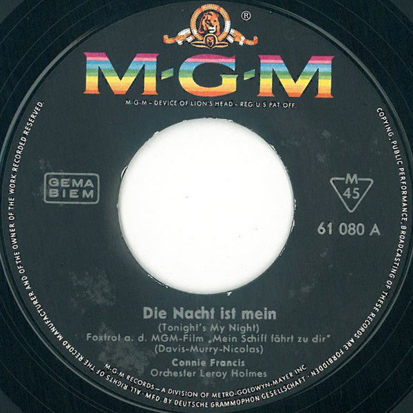 Connie Francis : Die Nacht Ist Mein (7", Single, Mono)