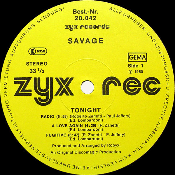 Savage : Tonight (LP, Album)