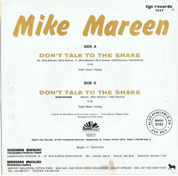 Mike Mareen : Don't Talk To The Snake (7", Single)