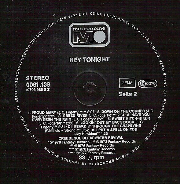 Creedence Clearwater Revival : Hey Tonight (LP, Comp)