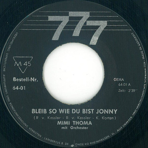 Mimi Thoma : Bleib So Wie Du Bist Jonny (7", Single, Mono)