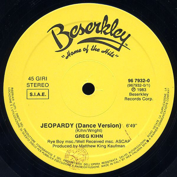 Greg Kihn Band : Jeopardy (12", Maxi)