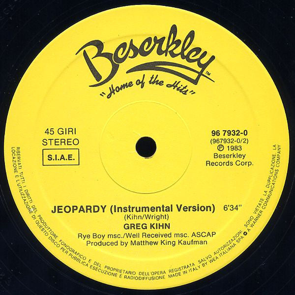 Greg Kihn Band : Jeopardy (12", Maxi)