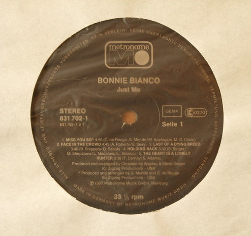 Bonnie Bianco : Just Me (LP, Album)