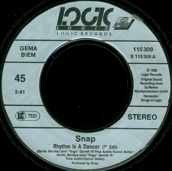 Snap! : Rhythm Is A Dancer (7", Single)