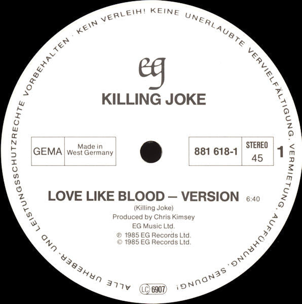 Killing Joke : Love Like Blood (12", Maxi)