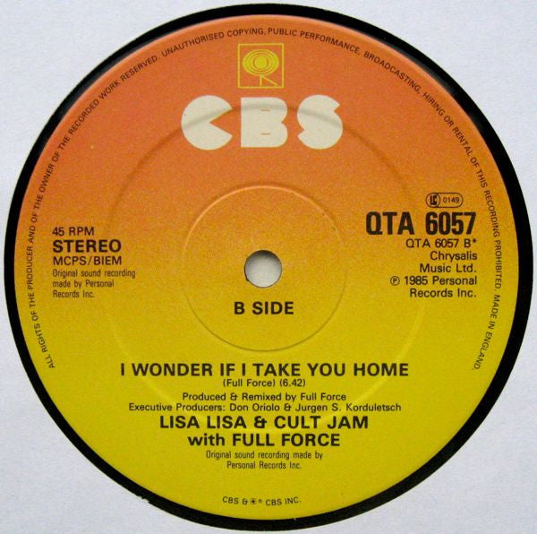 Lisa Lisa & Cult Jam With Full Force : I Wonder If I Take You Home (Remixes) (12")