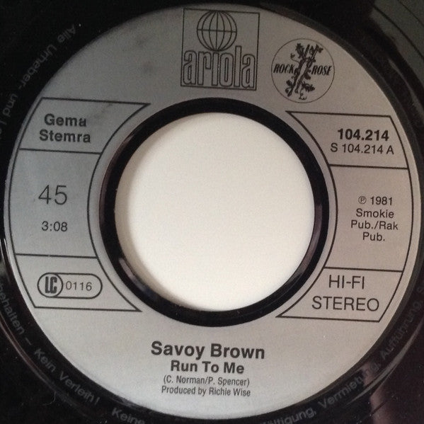 Savoy Brown : Run To Me (7", Single)