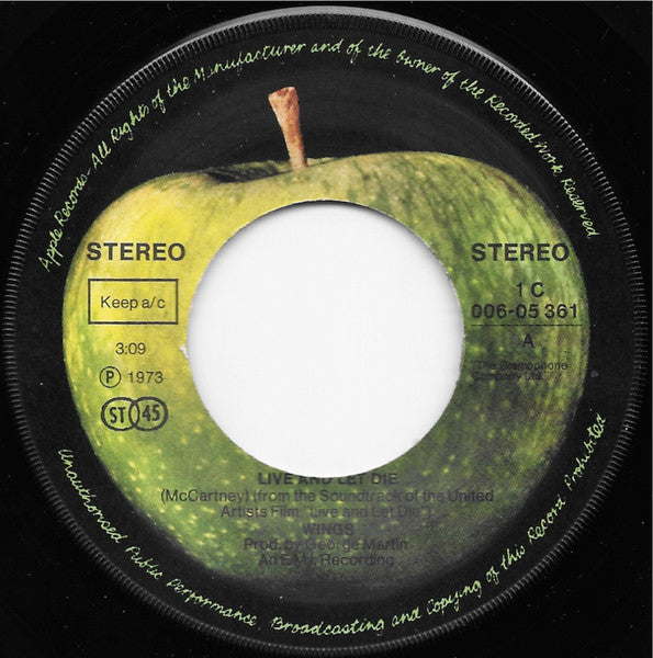 Wings (2) : Live And Let Die / I Lie Around (7", Single)