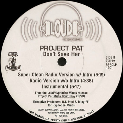 Project Pat : Don't Save Her (12", Promo)