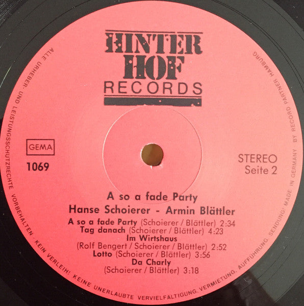 Armin Blättler, Hanse Schoierer : A So A Fade Party... (LP, Album)